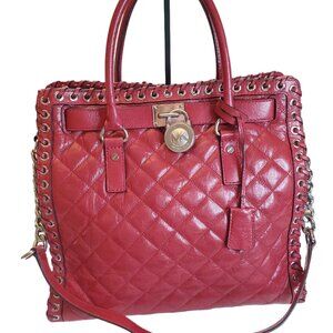 Micheal Kors LE Large Hamilton Chilli Red Hippie Grommet Leather Tote EUC